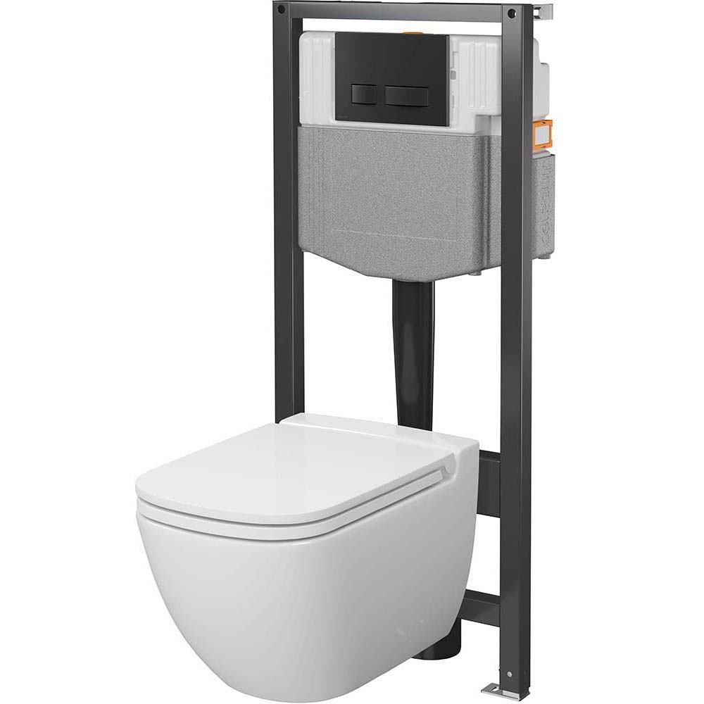 CERSANIT COBE SYSTEM 50 mech podomítková sada, miska CASPIA, deska, černé tlačítko S4014-002