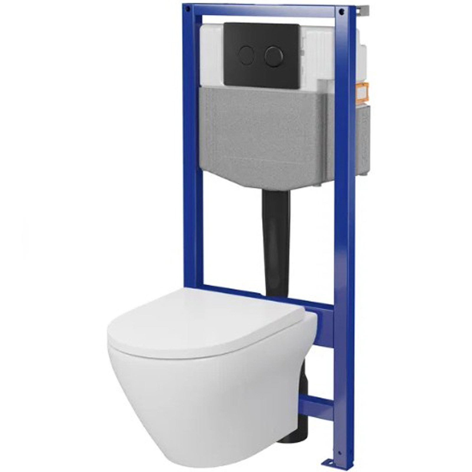 CERSANIT SYSTEM 50 pneumatická podomítková sada, oválná mísa LARGA, deska, černé tlačítko S701-785