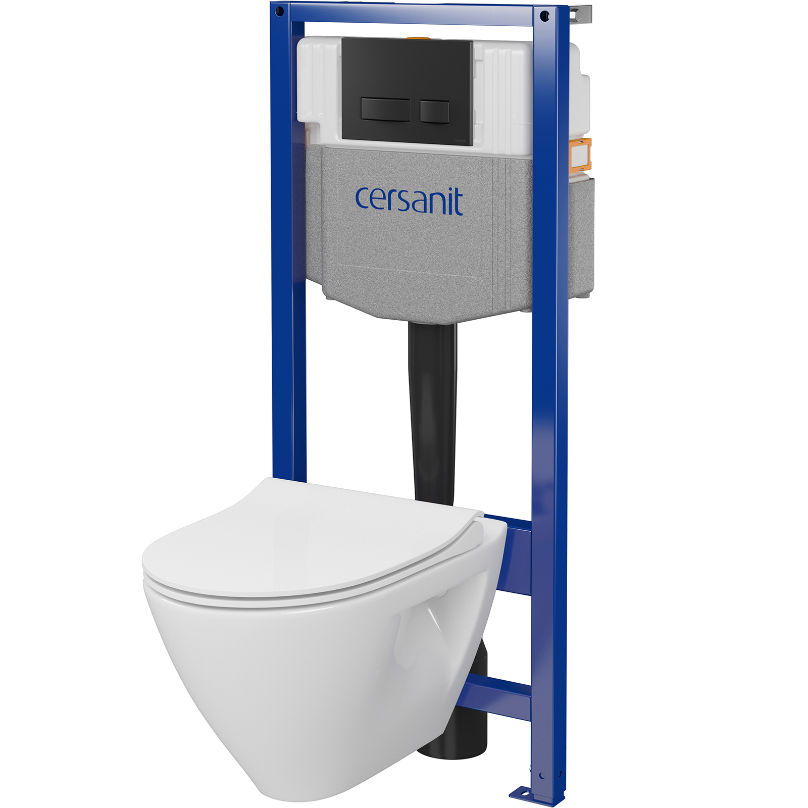 CERSANIT SYSTEM 50 mechanická podomítková sada, mísa MILLE Plus, sedátko, černé tlačítko S701-756