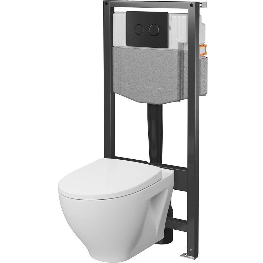 CERSANIT SYSTEM 50 pneumatická podomítková sada, mísa NIKO, deska, černé tlačítko S4013-002