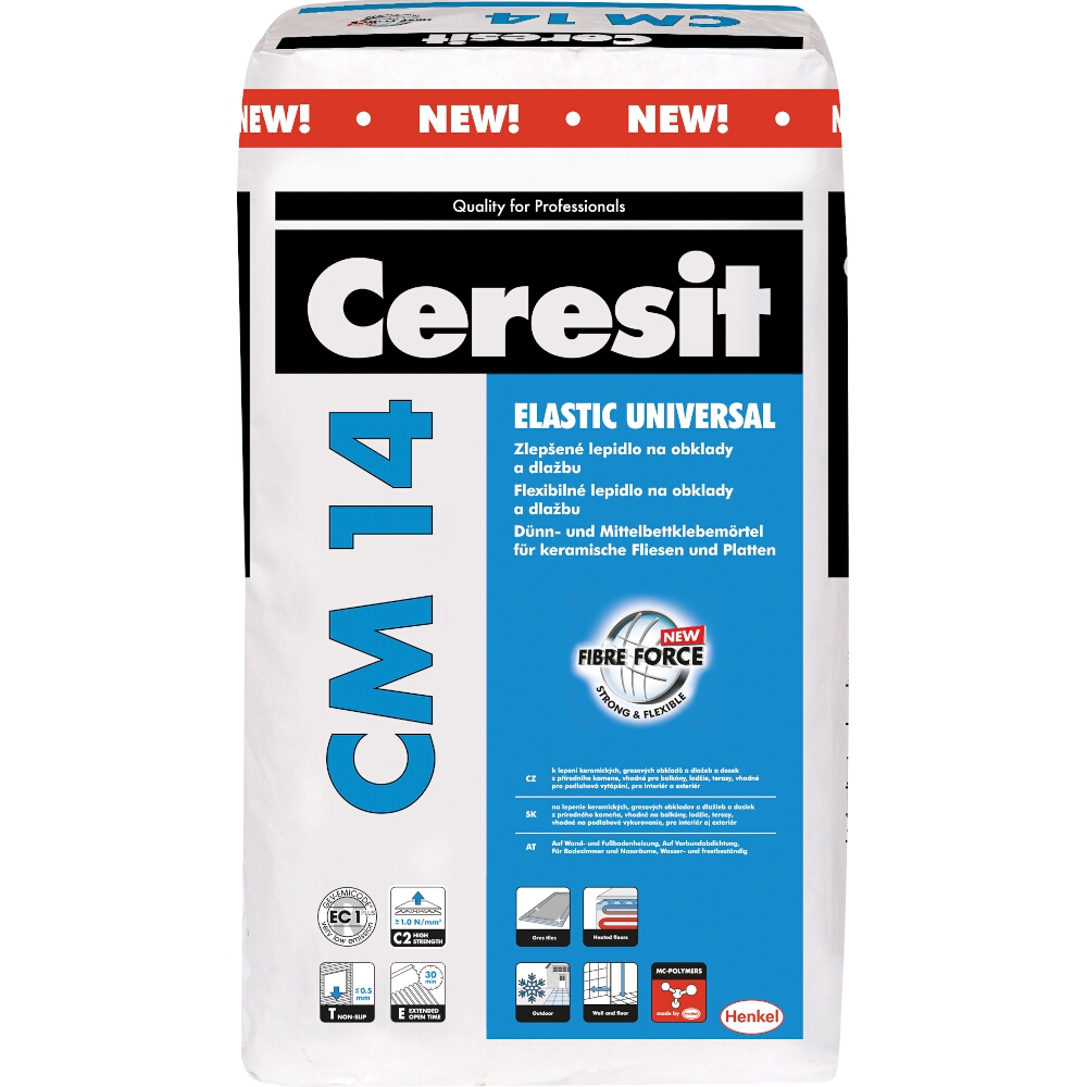 Zlepšené cementové lepidlo vyztužené vlákny Ceresit CM 14 UNIVERSAL, C2TE, 25 kg 