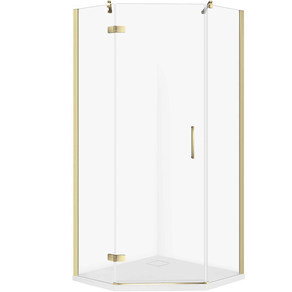 CERSANIT Set pětiúhelníkový sprchový kout JOTA levý 80x80 zlatý, sprchová vanička TAKO SLIM 4 cm bílá S601-363