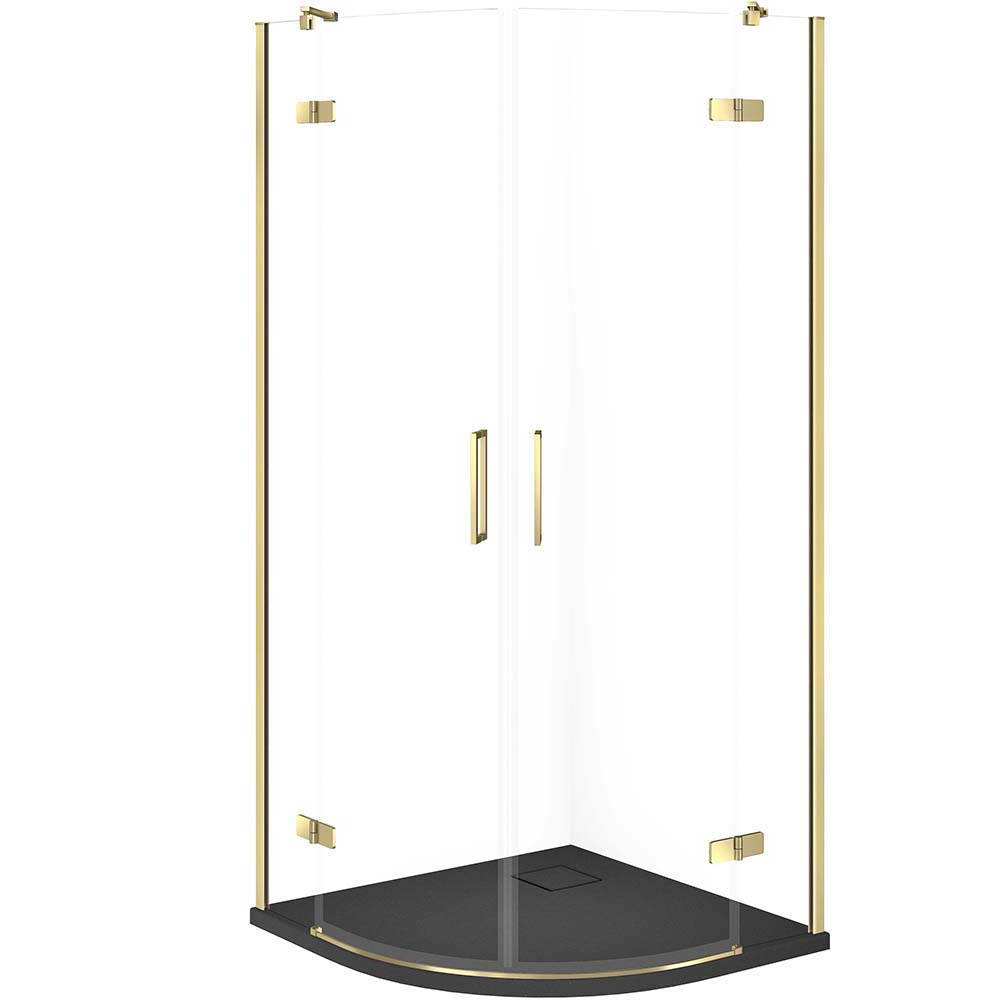 CERSANIT JOTA sada sprchového koutu půlkruhová 90x90 zlatá, sprchová vanička TAKO SLIM šedá matná S601-444