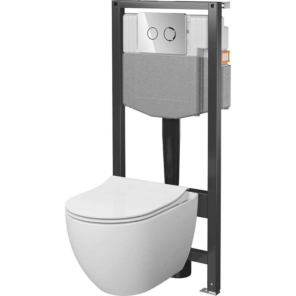 CERSANIT GARDA SYSTEM 50 pneumatická podomítková sada, mísa, deska, chromované tlačítko S4015-001