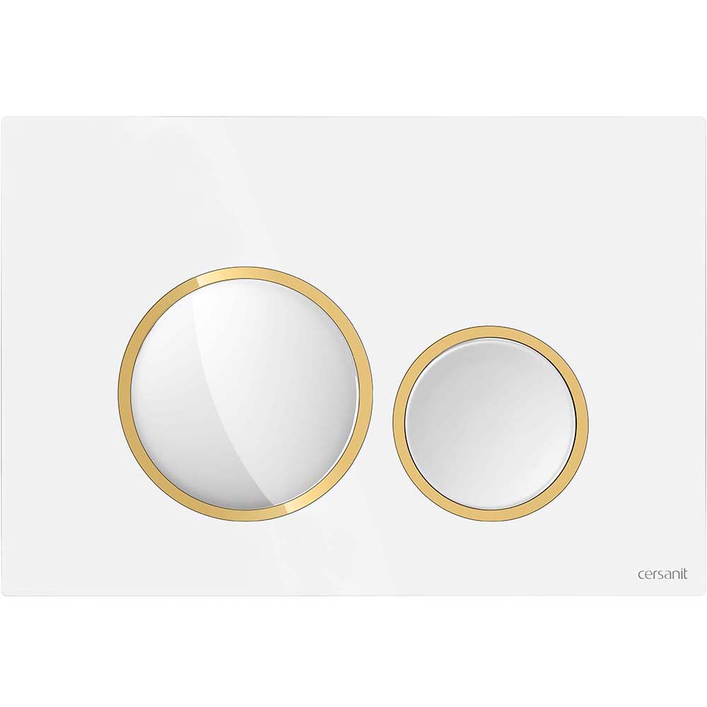 CERSANIT Ovládací tlačítko WC LUNA lesklé bílé, kroužek zlaté lesklé K97-0629
