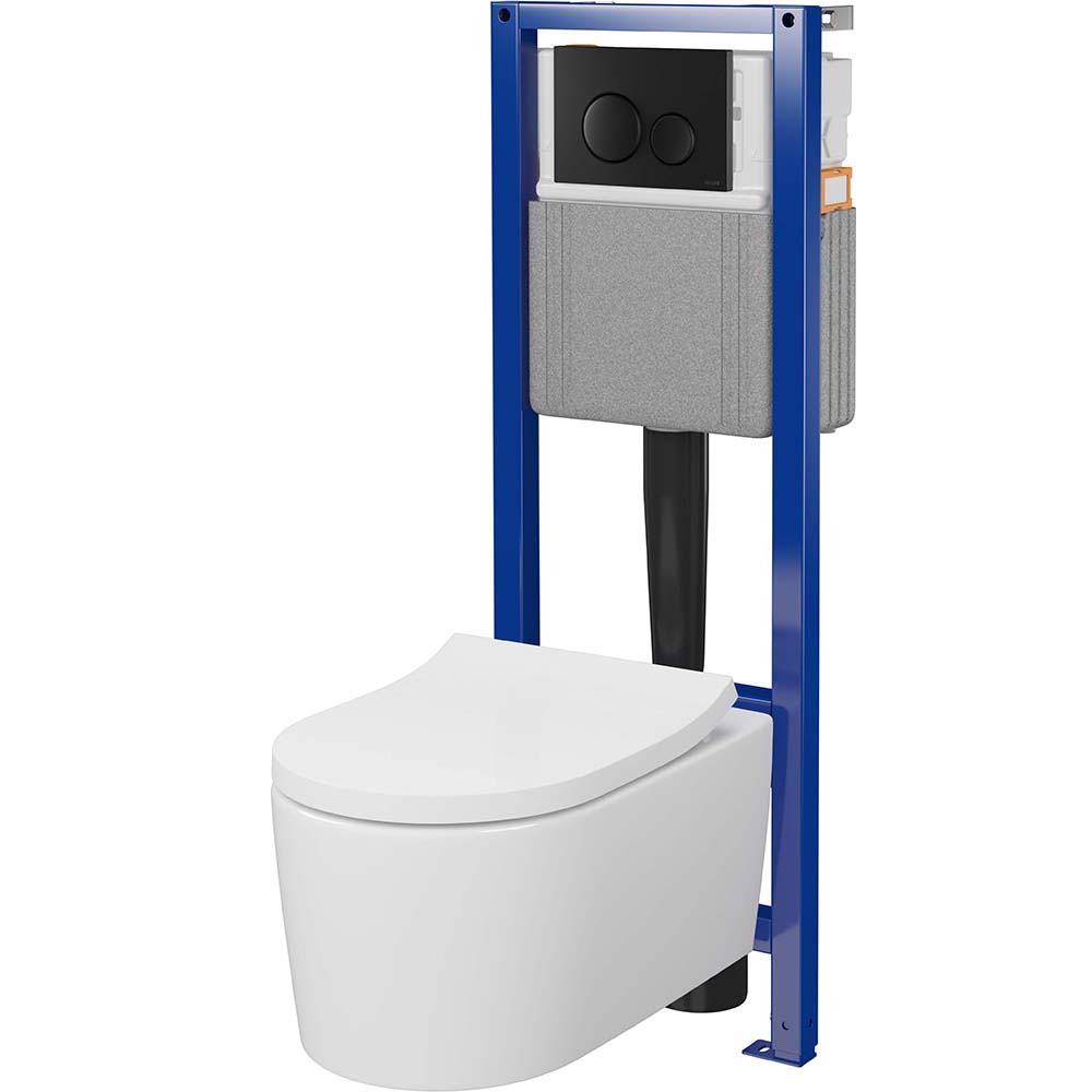 CERSANIT SYSTEM 40 mech podomítková sada, mísa INVERTO s deskou, černé tlačítko S4025-003