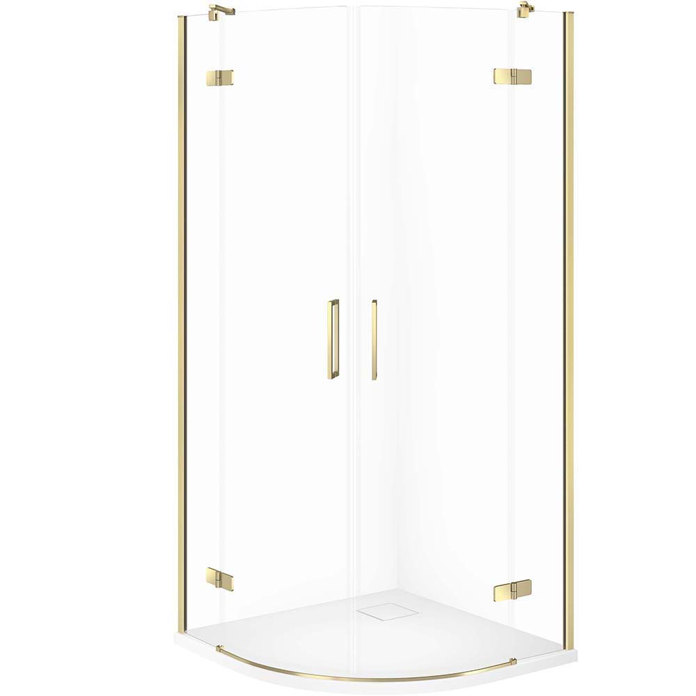 CERSANIT JOTA sada půlkruhového sprchového koutu 90x90 zlatá, TAKO SLIM sprchová vanička 4 cm bílá S601-442