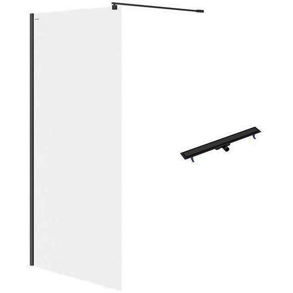 CERSANIT Walk-in sprchový kout MILLE černý 100x200 lineární žlab TAKO 90 černý S601-241